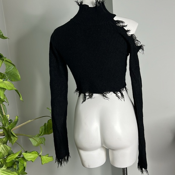 Signature Black Distressed Gothic Crop Sweater - Picture 6 of 8